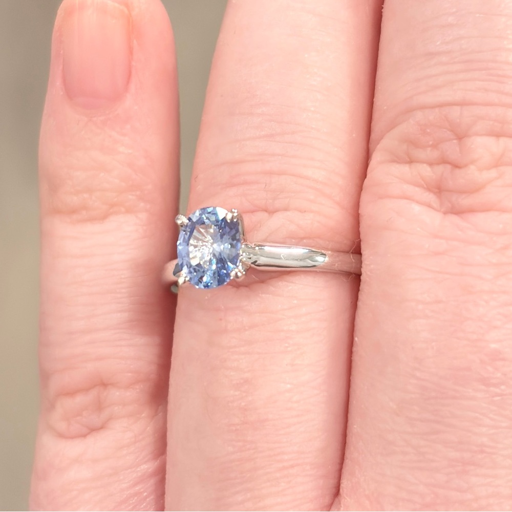 14K Natural Ice Blue Sapphire Ring, Oval Solitaire, High Setting, Engagement 7.5 - Picture 10 of 17